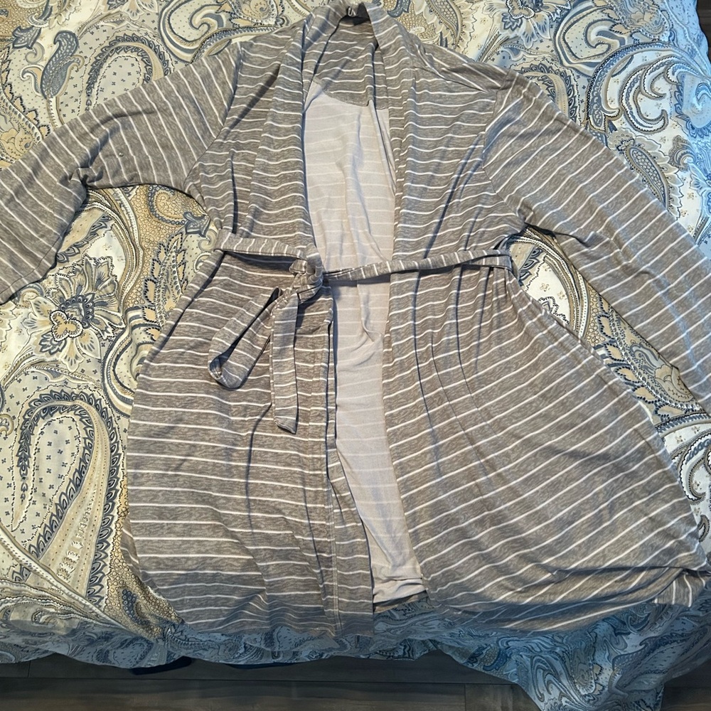 Light Gray and White Striped Robe